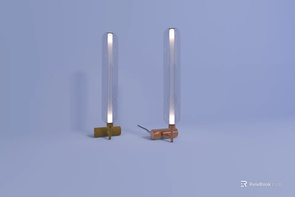 Modern Transparent Tube Table Lamps With Brass And Copper Metal Bases 3d model 