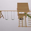 Wooden Kids Outdoor Playground Equipment with Swings Slide Climbing Ladder and Roofed Structure