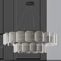 Elegant Modern Transparent Chandelier With Circular Multi Layer Acrylic Design And Vertical Striped Dark Wall