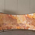 Curved Decorative Screen With Landscape Texture Metal Frame Green Plants Wooden Background Interior Design