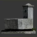 Outdoor Stone Square Wash Basin With Pedestal Faucet And Stone Paved Base
