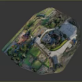 Detailed Ancient Castle Model Showcase With Green Lawns Trees And Courtyard Gardens