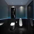 Modern Public Restroom Interior With Black Tiles Green Accent And White Fixtures