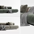 Modern Green Sectional Sofa With Decorative Pillows And Plaid Throw Blanket 3d model