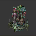 Fantasy Character Display With Ornate Costumes And Decorative Spiked Pedestal