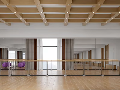 Spacious Dance Studio With Mirrors And Ballet Barres 3d model