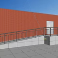 Silver Metal Railing Along Steps With Red Brick Wall White Door And Tile Floor