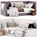 Single Bed Cozy Design With Various Patterned Pillows Soft Blankets Tufted Headboard And Side Table 3d model