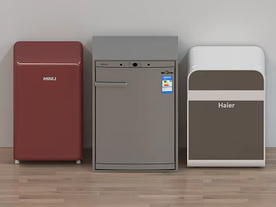 Three Modern Compact Refrigerators In Red Gray White For Home Use From Midea Haier 3d model