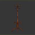 Elegant Wooden Coat Rack With Curved Structure Three Legged Base And Multiple Hooks 3d model