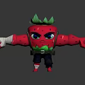 Muscular Strawberry Game Character With Green Leaf Hair Angry Expression Black Belt Bandaged Hands