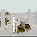 Stylish White Toned Clothing Store Interior With Mannequin Display Racks And Brown Curtains