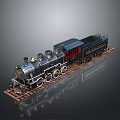 Vintage Black Steam Train Model On Railway Track With Red Accents And Wheels