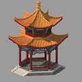 Traditional Chinese Pavilion With Multi Tiered Roof Curved Eaves And Colorful Decorations
