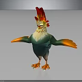 Colorful 3D Rooster Character With Green Body White Neck Red Yellow Crest And Orange Wings