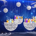 Space Theme Scene With Blue Silver Tower Structures Stars UFO Astronaut And Starry Background