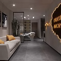 Modern Hair Salon Interior Design With White Styling Chairs Curved Mirrors And Gray Walls