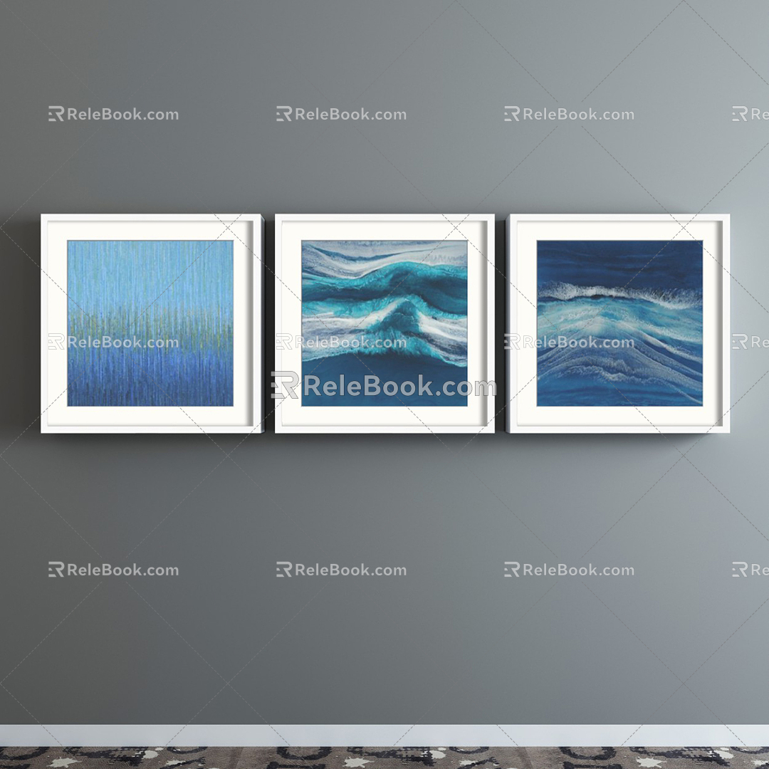 Modern abstract painting blue living room ocean waves decorative painting 3d model