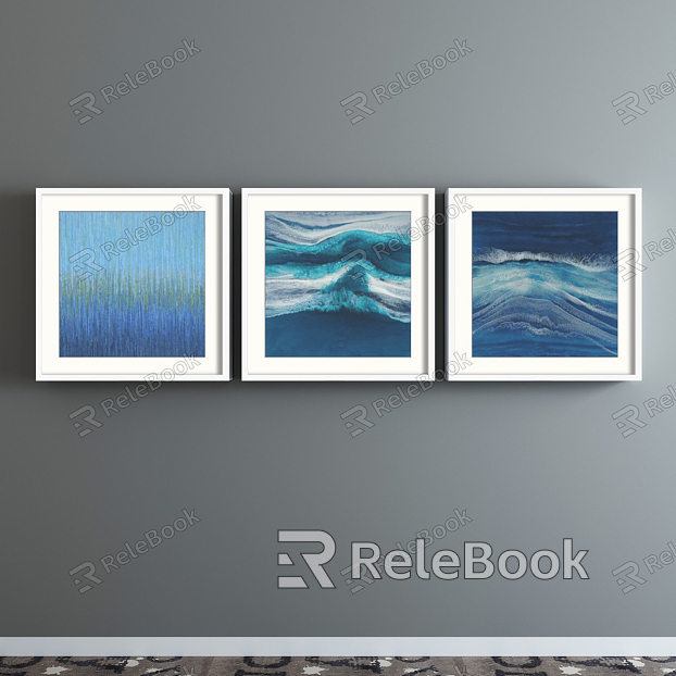 Modern abstract painting blue living room ocean waves decorative painting model