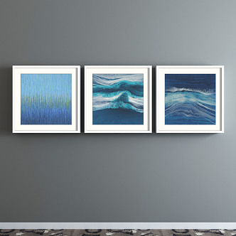 Modern abstract painting blue living room ocean waves decorative painting 3d model