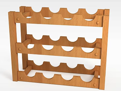 Wooden Wine Rack Three Tier Design With Curved Grooves Holds Multiple Wine Bottles 3d model