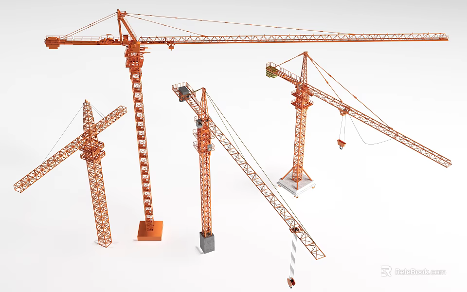 Tower Cranes As Public Construction Equipment With Various Structures And Sizes 3d model 