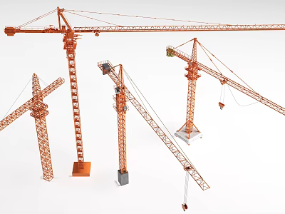 Tower Cranes As Public Construction Equipment With Various Structures And Sizes 3d model
