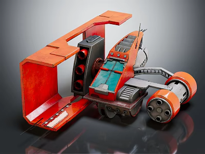 Orange And Black Sci Fi Mechanical Vehicle With Blue Panels Tracks And Components 3d model