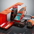Orange And Black Sci Fi Mechanical Vehicle With Blue Panels Tracks And Components 3d model