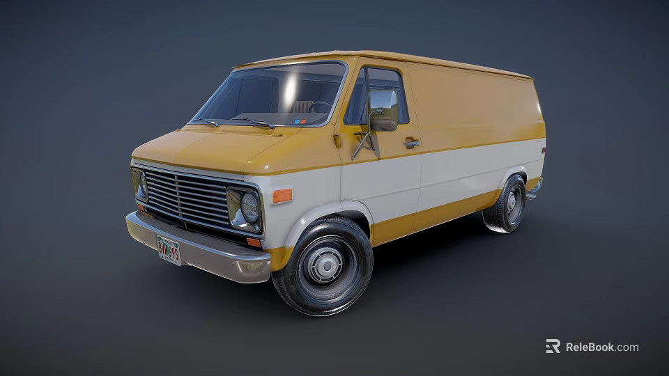 Vintage Yellow and White Van With Retro Exterior Design and Classic Body Style 3d model 