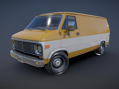 Vintage Yellow and White Van With Retro Exterior Design and Classic Body Style 3d model