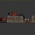 Practical Household Supplies With Red Barrels Grinding Wheels Traffic Cones And Wooden Planks