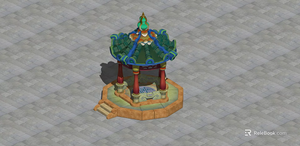 Traditional Chinese Landscape Pavilion With Green Tiled Roof Ornate Eaves And Stone Base 3d model 