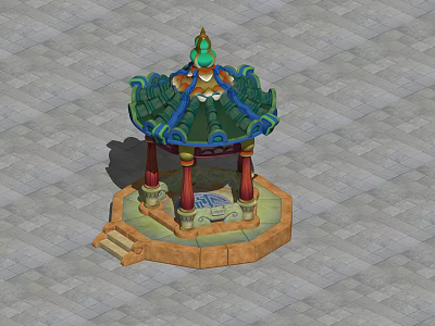 Traditional Chinese Landscape Pavilion With Green Tiled Roof Ornate Eaves And Stone Base 3d model