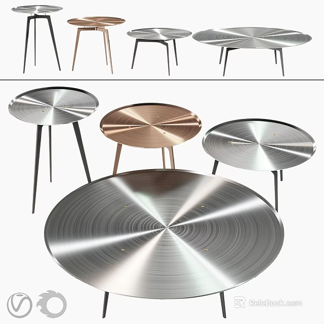 Modern Round Dining Tables With Metal Legs And Copper Silver Finish Tops 3d model 