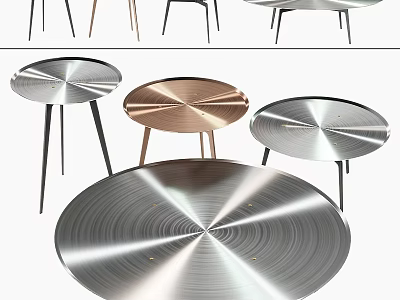 Modern Round Dining Tables With Metal Legs And Copper Silver Finish Tops 3d model