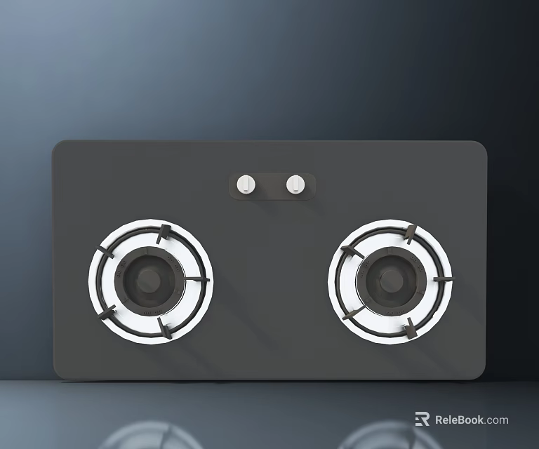 Modern Kitchen Gas Hob With Two Burners Black Panel And Control Knobs Design 3d model 