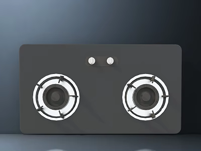 Modern Kitchen Gas Hob With Two Burners Black Panel And Control Knobs Design 3d model