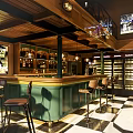 Stylish Bar Interior Design With Wooden Ceiling Pendant Lights Bar Counter And Tables
