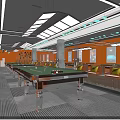 Modern Billiard Room Interior With Multiple Pool Tables And Comfortable Seating Area