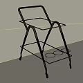 Modern Side Table With Metal Frame Glass Shelves And Rolling Wheels