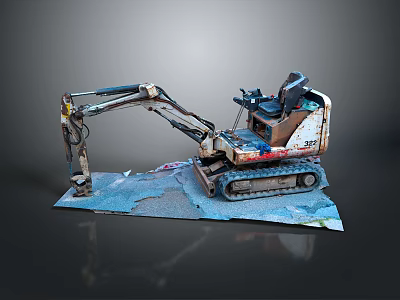Small Tracked Functional Vehicle With Operator Cabin Mechanical Arm And Bucket On Display Platform 3d model