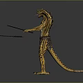 3D Rendered Serpent Creature With Yellow Black Skin Open Mouth Dual Swords And Leather Apron