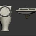 White Bathroom Toilet With Open Lid And Wall Mounted Sink Fixture