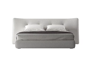 Modern Double Bed With Wide Gray Headboard Dark Mattress And White Pillows 3d model