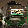 Tropical Modern Restaurant Interior Featuring Green Chairs Tables Moon Lights Thatched Umbrellas Indoor Plants
