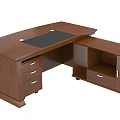 Brown Wooden Office Desk With Classic Design And Black Panel Drawers