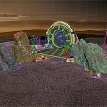 Futuristic Desert Base Entrance With Glowing Blue Circular Gate Rocky Terrain And Sunset Sky