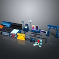 Modular Toy Construction Kit Featuring Blue Arches Yellow Boxes Street Lamps And Control Panels