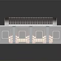 Cartoon Scene Featuring Stylish Building With Arched Grid Top And Square Windows With Glowing Lights